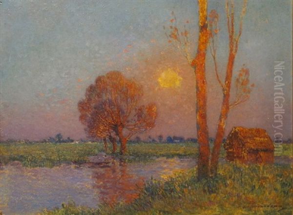 La Briere Au Coucher De Soleil Oil Painting by Ferdinand du Puigaudeau