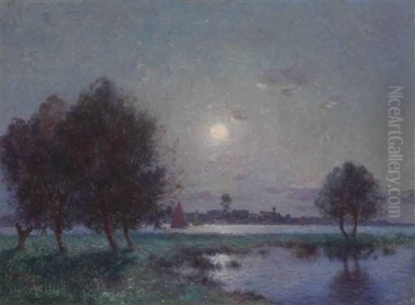 Bord De Loire Au Clair De Lune Oil Painting by Ferdinand du Puigaudeau