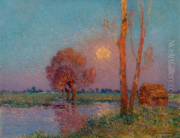 Coucher De Soleil En Briere Oil Painting by Ferdinand du Puigaudeau