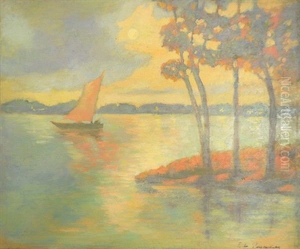 Sailing At Sunset Oil Painting by Ferdinand du Puigaudeau