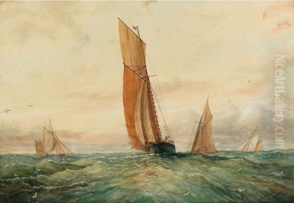 Herring Trawlers Oil Painting by Francis Abel William Armstrong