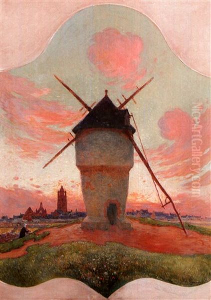 Le Moulin De La Mass (bourg De Batz) Oil Painting by Ferdinand du Puigaudeau