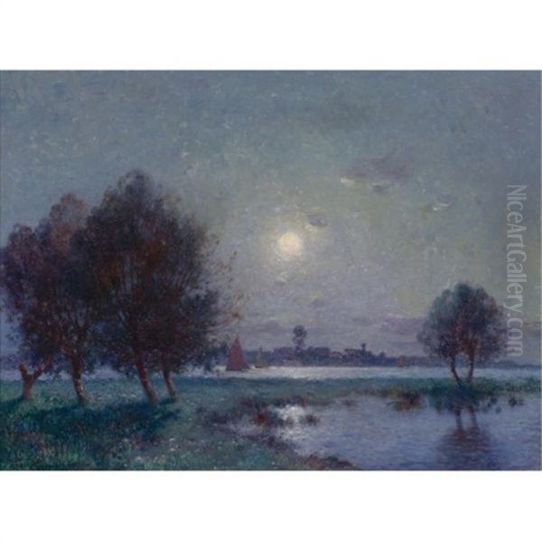 Bord De Loire Au Clair De Lune Oil Painting by Ferdinand du Puigaudeau