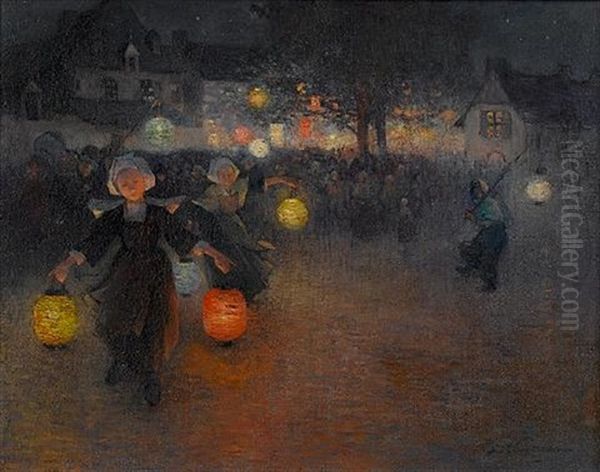 Fete A Pont Aven Oil Painting by Ferdinand du Puigaudeau