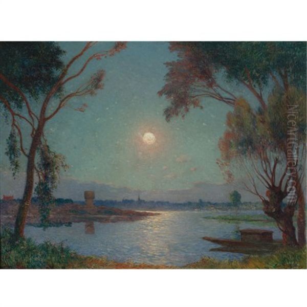 Bord De Loire Au Clair De Lune Oil Painting by Ferdinand du Puigaudeau