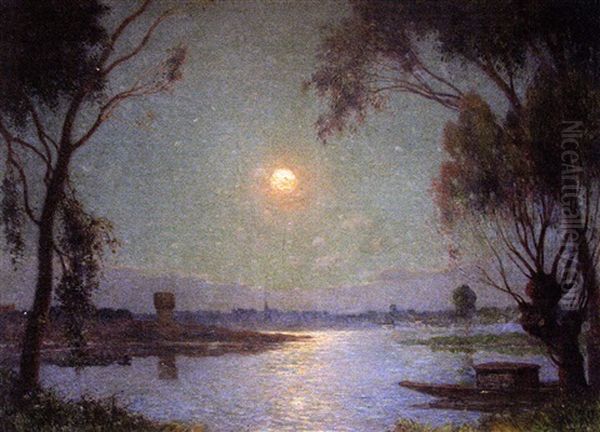 Clair De Lune Sur La Presqu'ile Guerandaise Oil Painting by Ferdinand du Puigaudeau