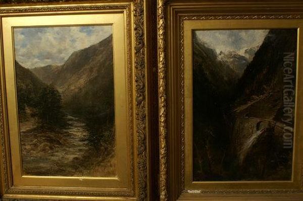 A Pair, Rocky Mountains, British Columbia And A Mountain Pass Oil Painting by Francis Abel William Armstrong