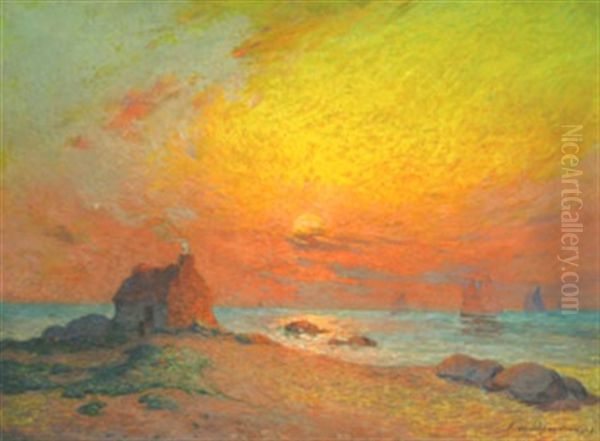 Regate, Soleil Couchant Oil Painting by Ferdinand du Puigaudeau