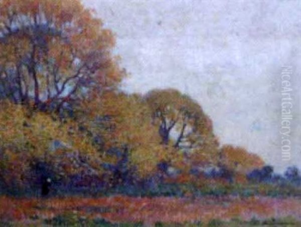 Paysage D'automne, Paysanne A L'oree Du Bois Oil Painting by Ferdinand du Puigaudeau