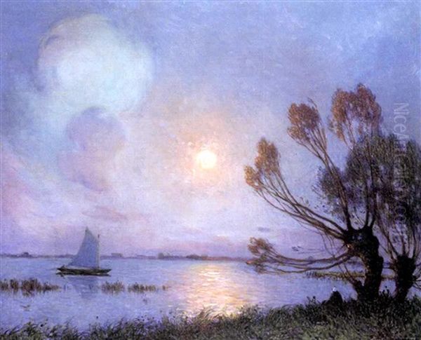 Paysage De Briere Au Clair De Lune Oil Painting by Ferdinand du Puigaudeau