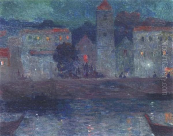 Le Port, Vue Nocturne Oil Painting by Ferdinand du Puigaudeau