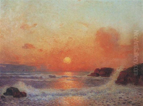 Coucher De Soleil, Pointe Du Croisic Oil Painting by Ferdinand du Puigaudeau