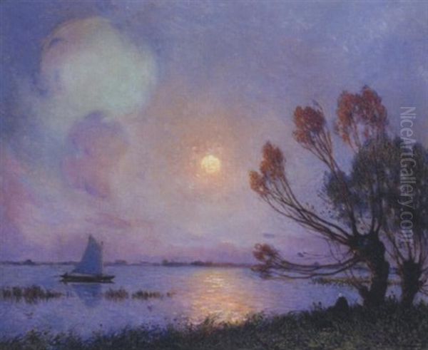 Paysage De Briere Au Clair De Lune Oil Painting by Ferdinand du Puigaudeau