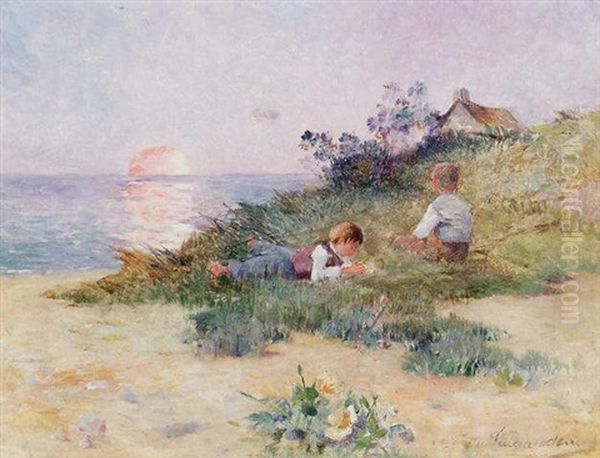 Enfants Sur La Dune Oil Painting by Ferdinand du Puigaudeau