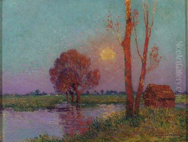 Coucher De Soleil En Briere Oil Painting by Ferdinand du Puigaudeau