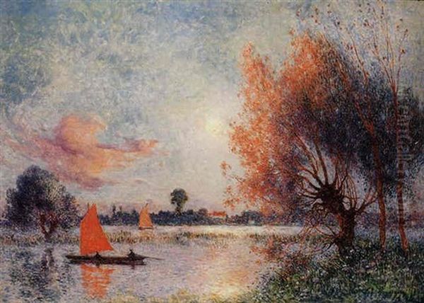 Voile Sur Un Etang Oil Painting by Ferdinand du Puigaudeau