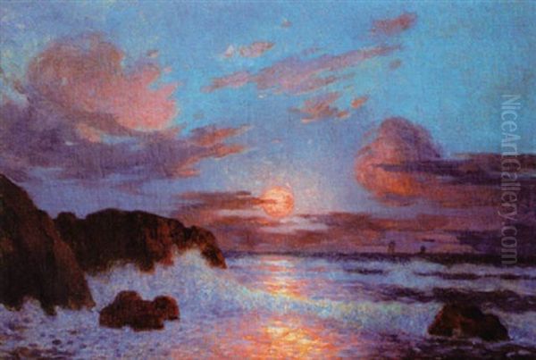 Coucher De Soleil En Bord De Mer Oil Painting by Ferdinand du Puigaudeau