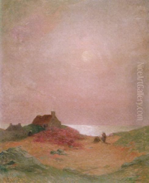 Bretonne Pres Du Rivage Au Soleil Couchant Oil Painting by Ferdinand du Puigaudeau