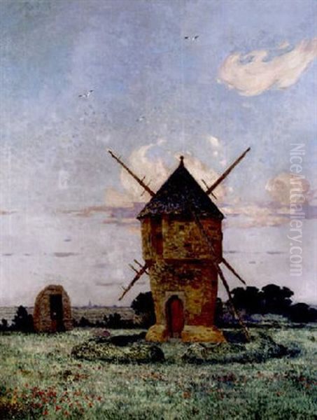 Bretonne Pres Du Puits Ou Moulin Pres De Guerande Oil Painting by Ferdinand du Puigaudeau