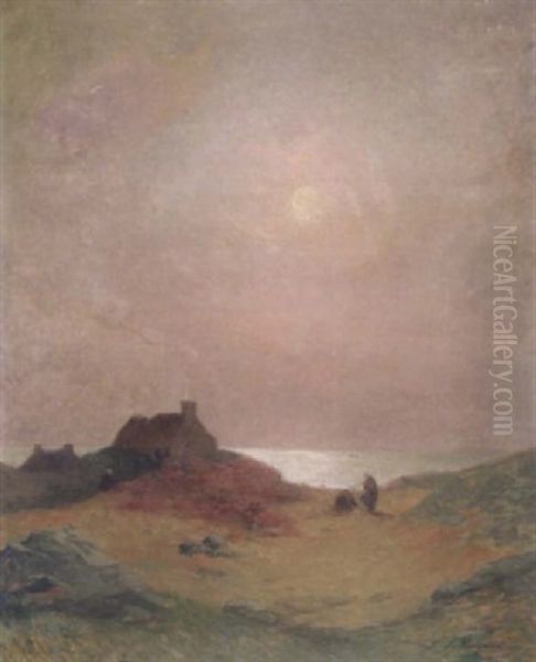 Bretonne Pres Du Rivage Au Soleil Couchant Oil Painting by Ferdinand du Puigaudeau