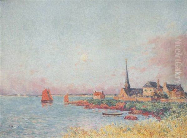 Le Village De Port Launay Sur Les Bords De La Loire: La Voile Rouge Oil Painting by Ferdinand du Puigaudeau