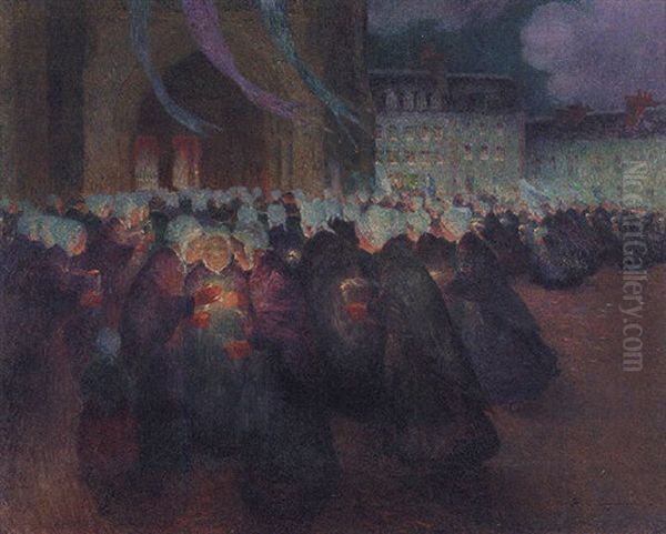 Procession De Nuit A Gueronne Oil Painting by Ferdinand du Puigaudeau