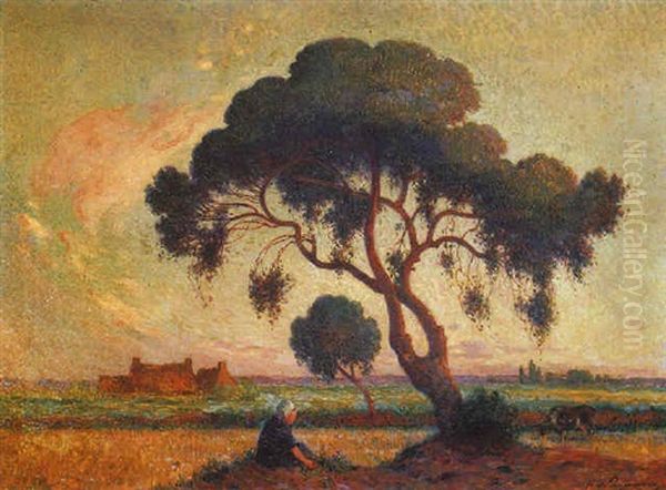 Bretonne Assise Sous Le Grand Arbre Oil Painting by Ferdinand du Puigaudeau