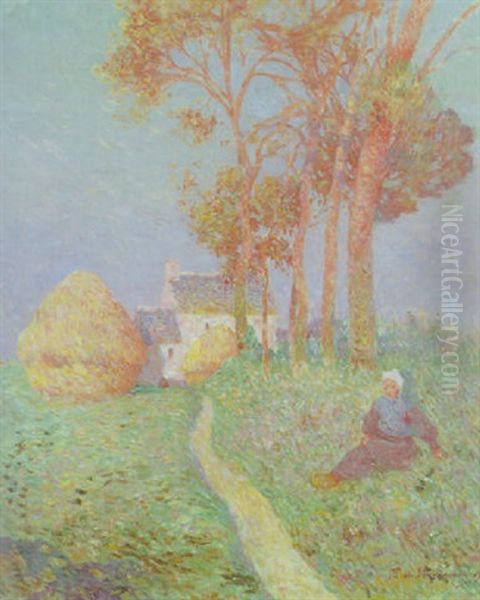 Bretonne Dans Un Paysage Oil Painting by Ferdinand du Puigaudeau