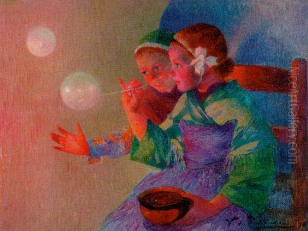 Blowing Bubbles Oil Painting by Ferdinand du Puigaudeau