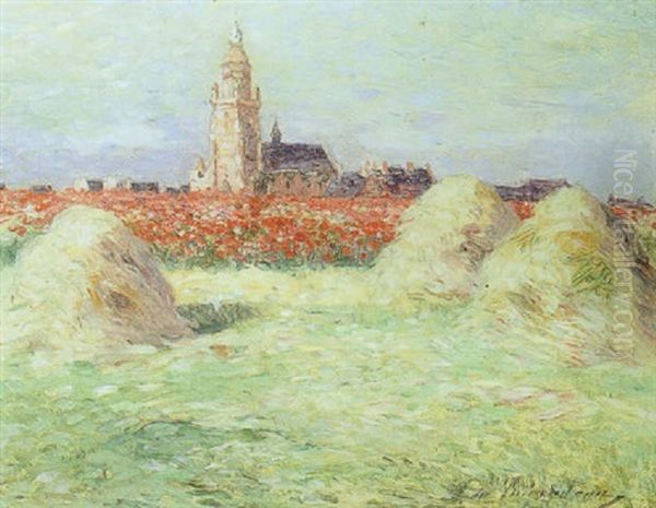 Meules De Foins Et Coquelicots A Batz Oil Painting by Ferdinand du Puigaudeau