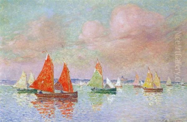 Bretagne, Barques De Peche Oil Painting by Ferdinand du Puigaudeau