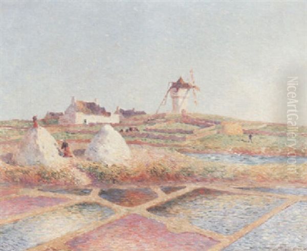 Paysage Au Moulin Dans Les Marais Salants Oil Painting by Ferdinand du Puigaudeau