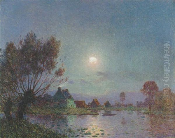 Coucher De Soleil Sur Le Lac Oil Painting by Ferdinand du Puigaudeau