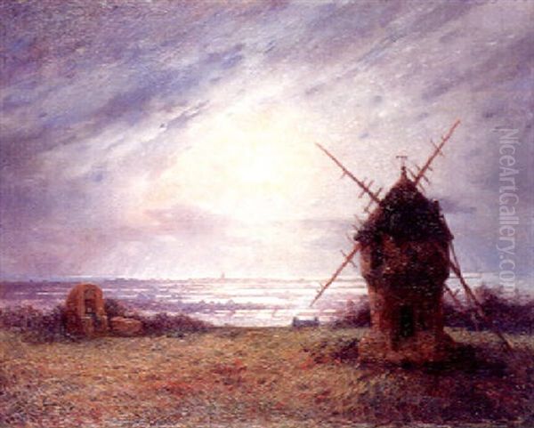 Femme Au Puits Pres D'un Moulin En Fin De Jour Oil Painting by Ferdinand du Puigaudeau