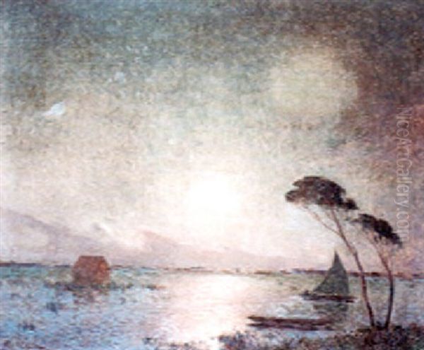 Clair De Lune Et Barque En Briere Oil Painting by Ferdinand du Puigaudeau