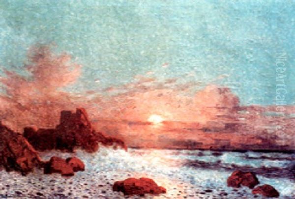 Coucher De Soleil Sur Le Large Oil Painting by Ferdinand du Puigaudeau