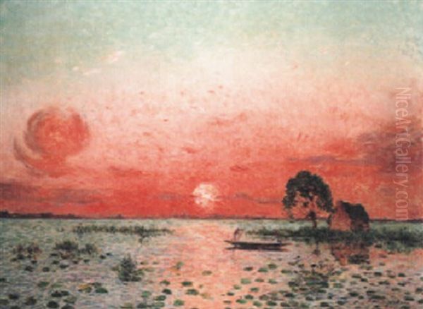 Coucher De Soleil En Briere Oil Painting by Ferdinand du Puigaudeau