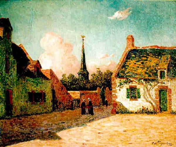 Place Du Village En Bretagne Oil Painting by Ferdinand du Puigaudeau