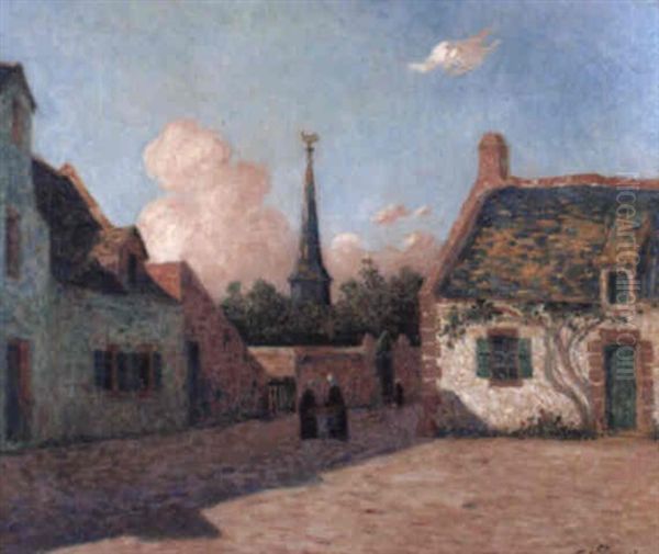 Village De Bretagne - Conversation Sur La Place Oil Painting by Ferdinand du Puigaudeau