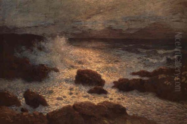 Effet De Vagues Sur Les Rochers Oil Painting by Ferdinand du Puigaudeau