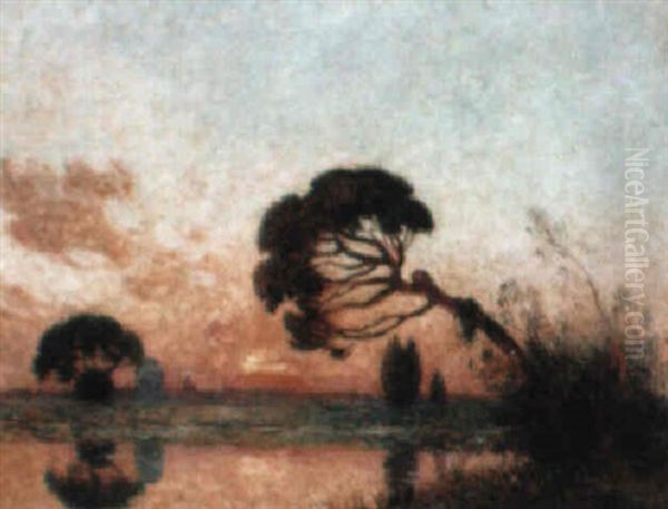 Coucher De Soleil Sur La Briere Oil Painting by Ferdinand du Puigaudeau