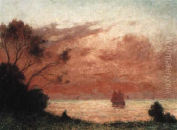 Coucher De Soleil Pres Du Rivage Oil Painting by Ferdinand du Puigaudeau