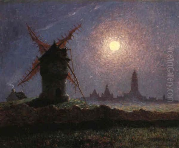 Nachtliche Vollmondbeschienene Landschaft Oil Painting by Ferdinand du Puigaudeau