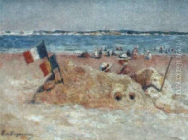 Scene De Plage A La Baule Oil Painting by Ferdinand du Puigaudeau