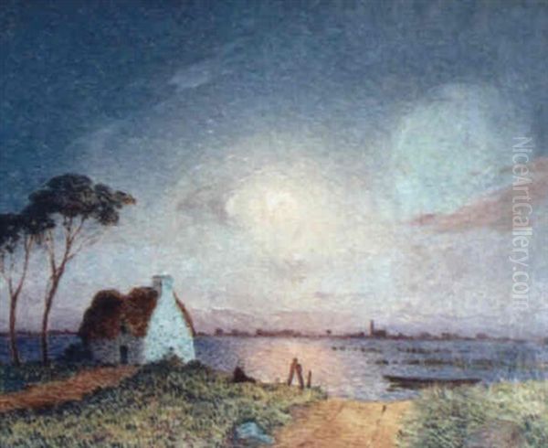 Coucher De Soleil Sur Les Marais Pres De Batz Oil Painting by Ferdinand du Puigaudeau