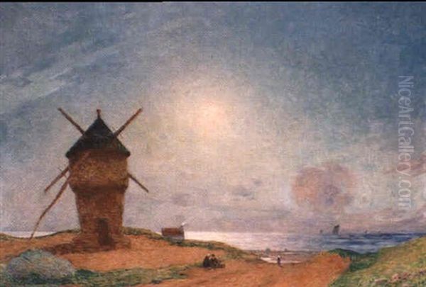 Moulin Et Chaumiere Sur La Dune Pres De Guerande Oil Painting by Ferdinand du Puigaudeau