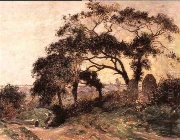 Le Bourg De Batz Avec Les Marais Salants Oil Painting by Ferdinand du Puigaudeau