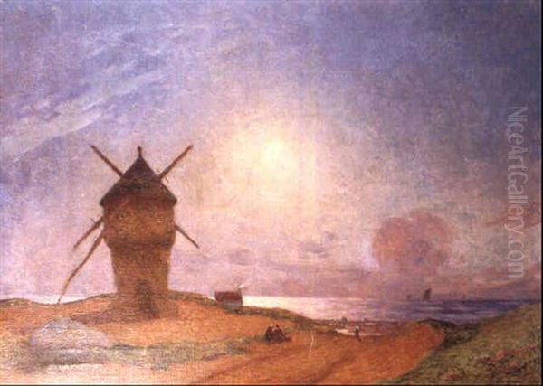 Moulin Et Chaumiere Sur La Dune Pres De Guerande Oil Painting by Ferdinand du Puigaudeau