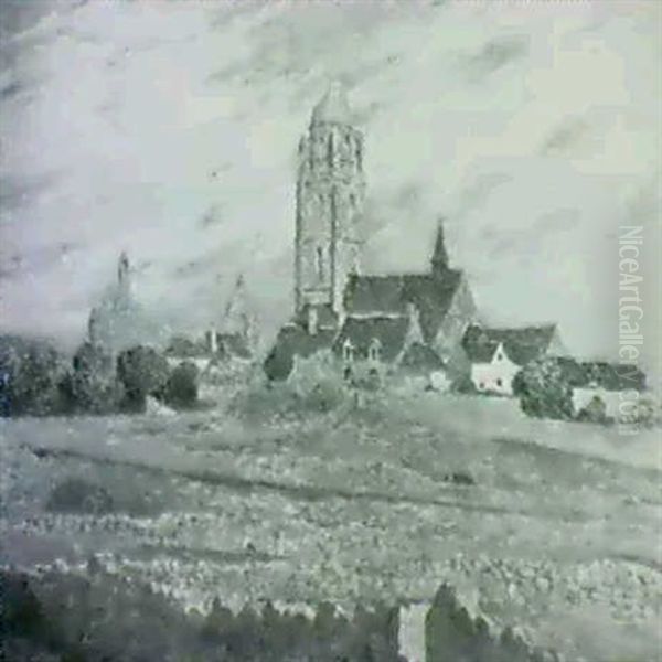 La Chapelle Des Muriers Et L'eglise Du Bourg De Bats Oil Painting by Ferdinand du Puigaudeau