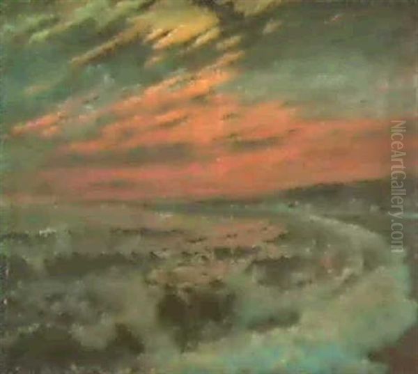 Nice, Coucher Du Soleil Oil Painting by Ferdinand du Puigaudeau